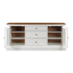 Entertainment Center TV Stand with Glass Doors, LED Light & Cord Management, 65" TV