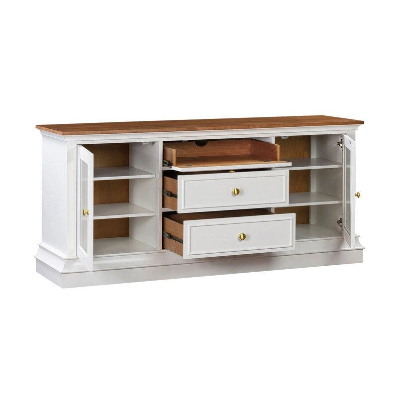 Entertainment Center TV Stand with Glass Doors, LED Light & Cord Management, 65" TV