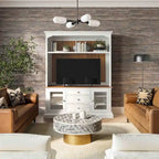 Entertainment Center TV Stand with Glass Doors, LED Light & Cord Management, 65" TV