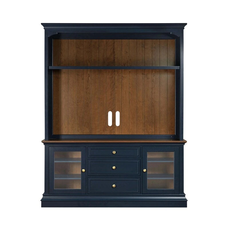 Entertainment Center TV Stand with Glass Doors, LED Light & Cord Management, 65" TV