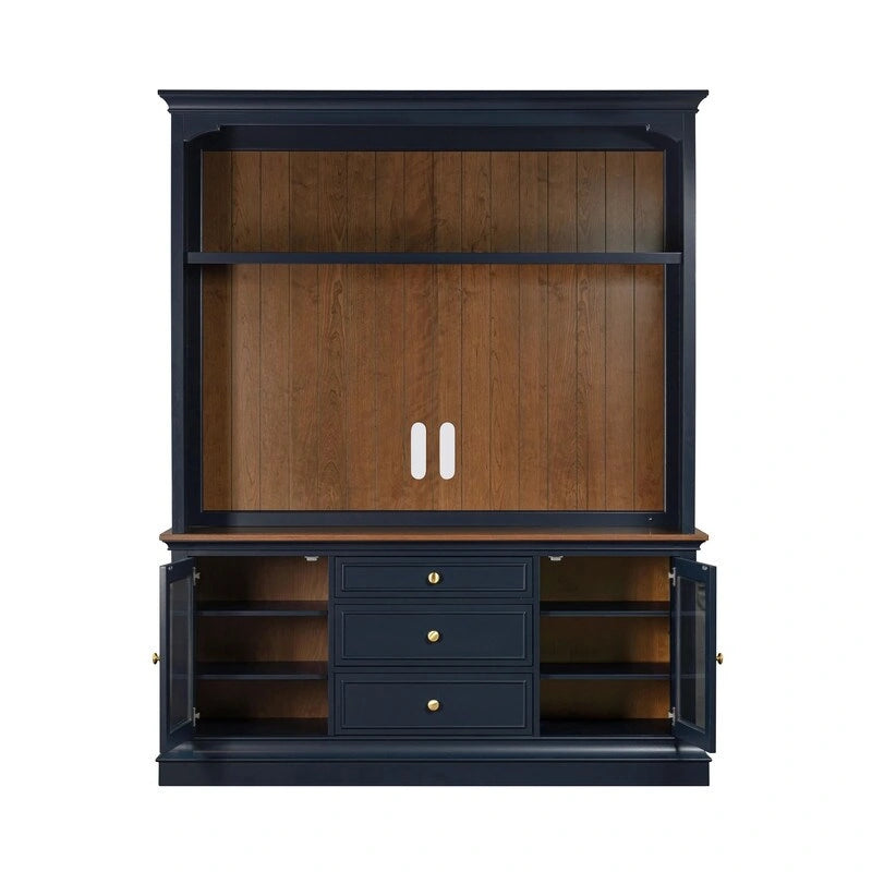 Entertainment Center TV Stand with Glass Doors, LED Light & Cord Management, 65" TV
