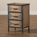 Rustic Industrial 3-Drawer End Table | Metal Frame & Oak Wood | Ash Grey, 23.8"H