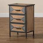 Rustic Industrial 3-Drawer End Table | Metal Frame & Oak Wood | Ash Grey, 23.8"H
