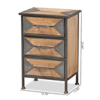 Rustic Industrial 3-Drawer End Table | Metal Frame & Oak Wood | Ash Grey, 23.8"H