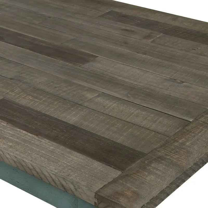 Farmhouse Rectangular Dining Table, 68"W x 38"D x 30"H, Solid Pine Base, MDF Top, Antique Blue & Brown