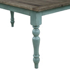 Farmhouse Rectangular Dining Table, 68"W x 38"D x 30"H, Solid Pine Base, MDF Top, Antique Blue & Brown