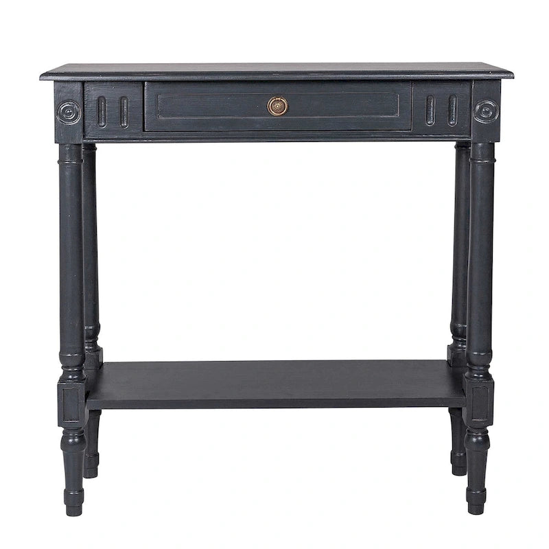 Farmhouse Wood Console Table with Drawer, 31.5" W x 9.8" D x 31.5" H, Available in Black, Grey & White