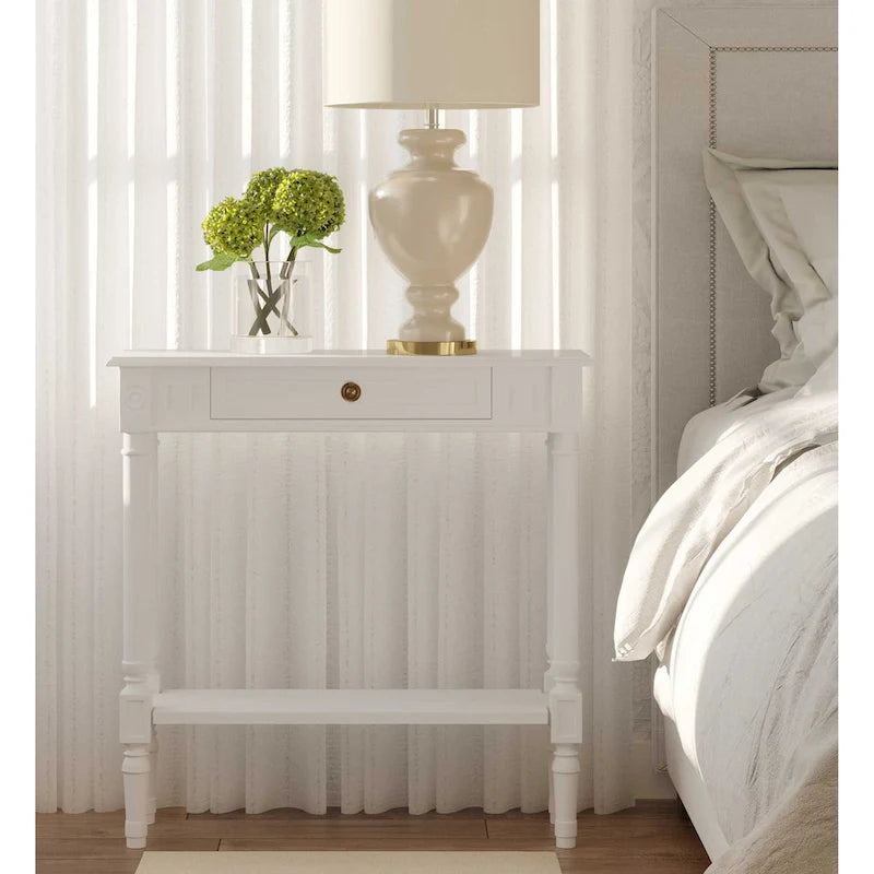 Farmhouse Wood Console Table with Drawer, 31.5" W x 9.8" D x 31.5" H, Available in Black, Grey & White