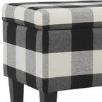 Large Storage Bench with Checkered Fabric Upholstery & Tapered Wood Legs, Black & White, 36"W