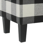 Large Storage Bench with Checkered Fabric Upholstery & Tapered Wood Legs, Black & White, 36"W