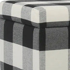 Large Storage Bench with Checkered Fabric Upholstery & Tapered Wood Legs, Black & White, 36"W