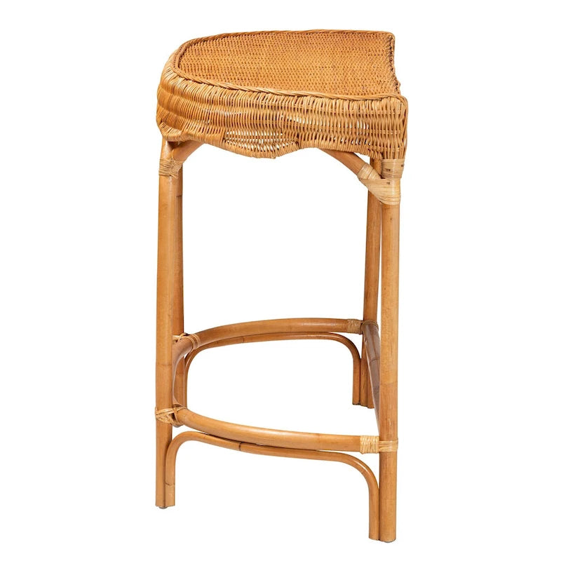 Natural Rattan Console Table, Bohemian Half-Moon Tabletop, Handwoven, 42W x 18.5D x 31.5H in.