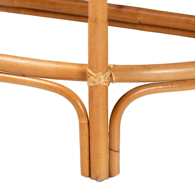 Natural Rattan Console Table, Bohemian Half-Moon Tabletop, Handwoven, 42W x 18.5D x 31.5H in.