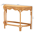 Natural Rattan Console Table, Bohemian Half-Moon Tabletop, Handwoven, 42W x 18.5D x 31.5H in.