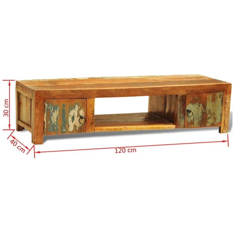 Reclaimed Wood TV Stand with 2 Doors, Vintage Style, 47" Solid Wood Media Console