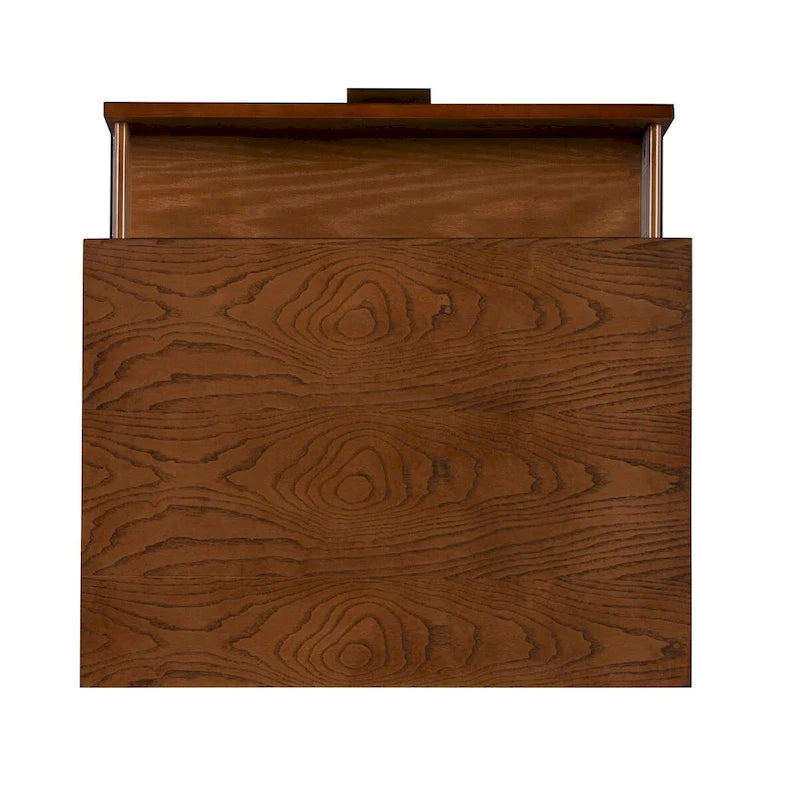 2-Drawer Nightstand with Bronze Pulls | Medium Brown Ash Wood | 27H x 25.25W x 18.5D | Tapered Legs