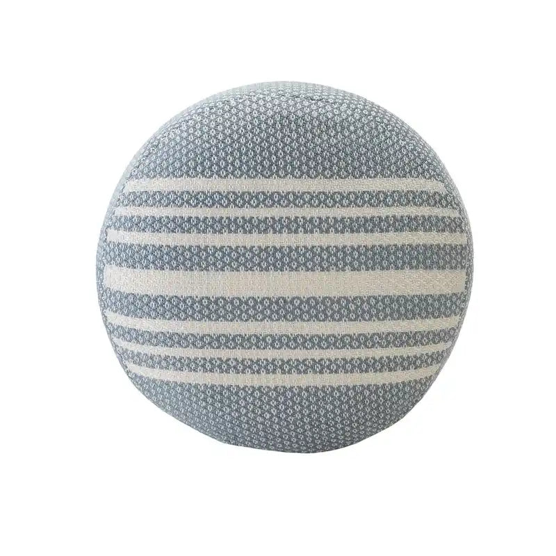 20" Round Pouf Ottoman - Blue & White Striped, Polyester, Indoor/Outdoor Footrest