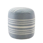 20" Round Pouf Ottoman - Blue & White Striped, Polyester, Indoor/Outdoor Footrest