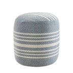 20" Round Pouf Ottoman - Blue & White Striped, Polyester, Indoor/Outdoor Footrest