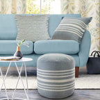 20" Round Pouf Ottoman - Blue & White Striped, Polyester, Indoor/Outdoor Footrest