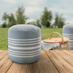 20" Round Pouf Ottoman - Blue & White Striped, Polyester, Indoor/Outdoor Footrest