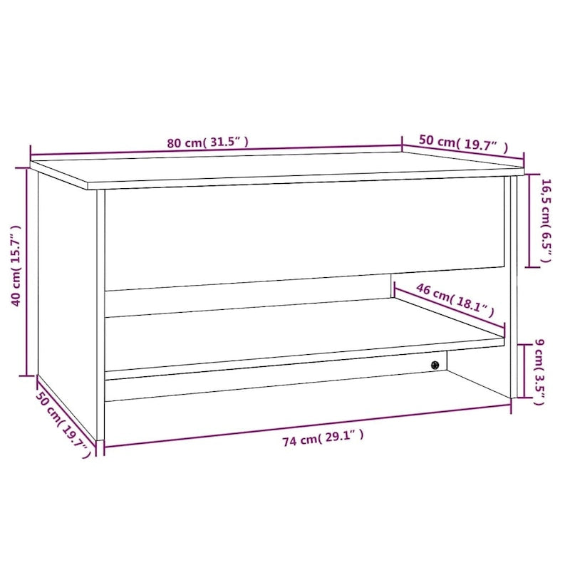 Lift Top Coffee Table with Hidden Storage - Engineered Wood, 31.5" x 19.7" x 16.7"