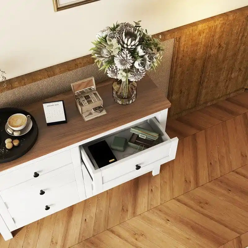 6-Drawer Farmhouse Dresser, Particle Board Storage Cabinet, 52.6" W, White or Antique Gray