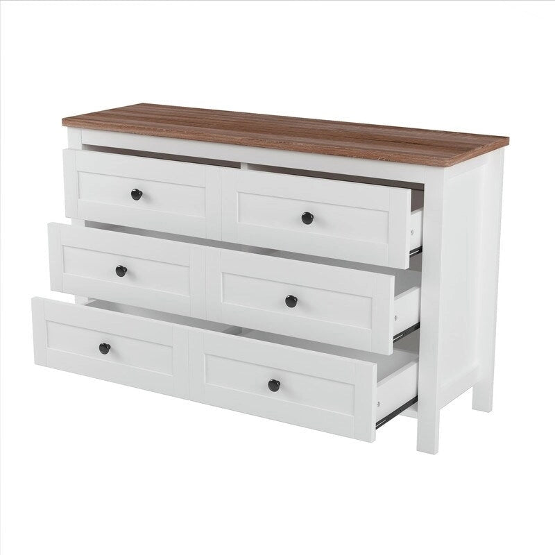 6-Drawer Farmhouse Dresser, Particle Board Storage Cabinet, 52.6" W, White or Antique Gray