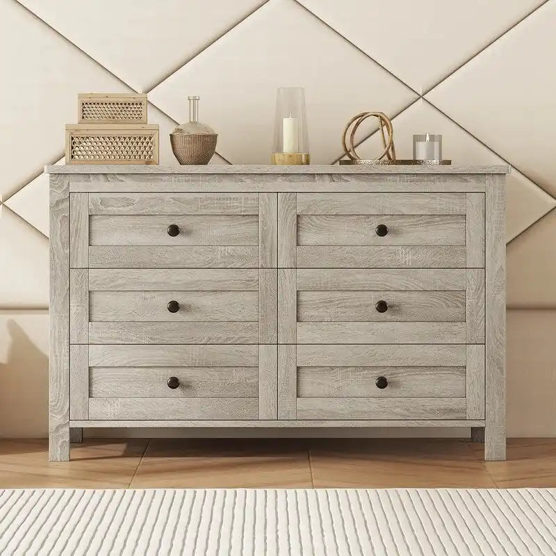 6-Drawer Farmhouse Dresser, Particle Board Storage Cabinet, 52.6" W, White or Antique Gray