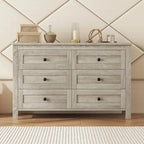 6-Drawer Farmhouse Dresser, Particle Board Storage Cabinet, 52.6" W, White or Antique Gray