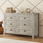 6-Drawer Farmhouse Dresser, Particle Board Storage Cabinet, 52.6" W, White or Antique Gray