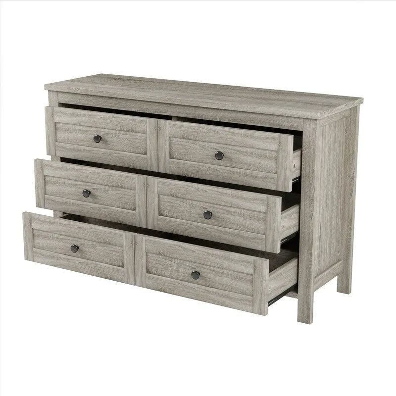 6-Drawer Farmhouse Dresser, Particle Board Storage Cabinet, 52.6" W, White or Antique Gray