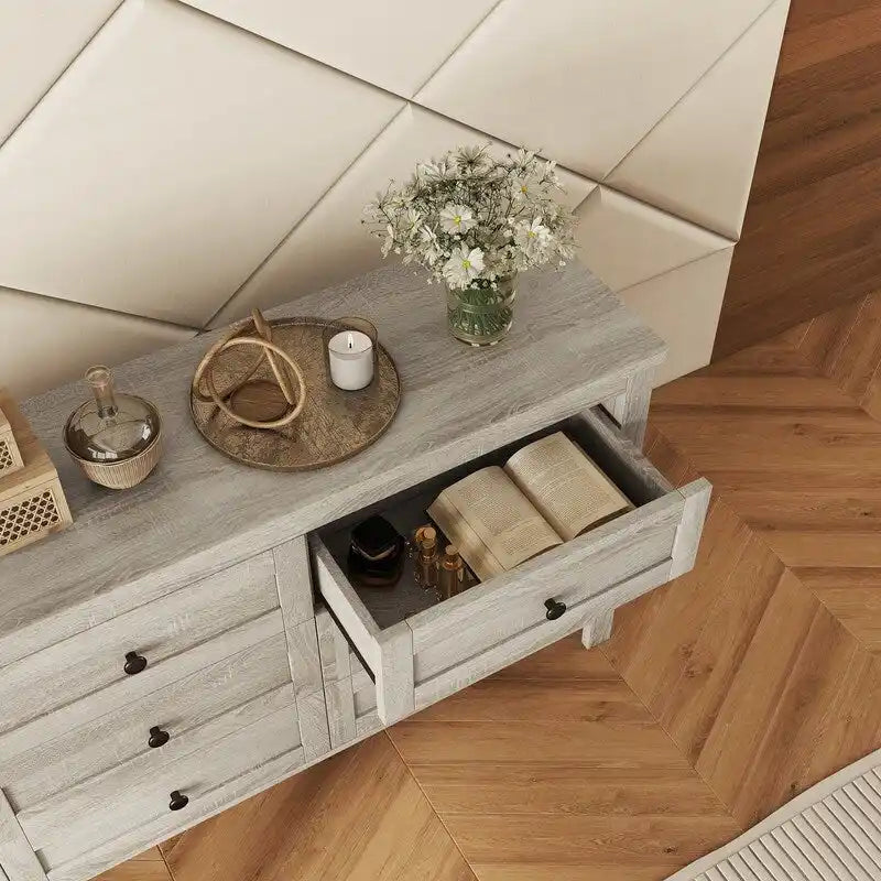 6-Drawer Farmhouse Dresser, Particle Board Storage Cabinet, 52.6" W, White or Antique Gray