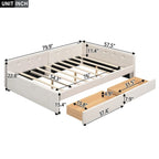 Full Size Upholstered Platform Bed with USB Charging Ports & 2 Storage Drawers, Beige Linen