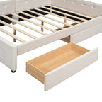 Full Size Upholstered Platform Bed with USB Charging Ports & 2 Storage Drawers, Beige Linen