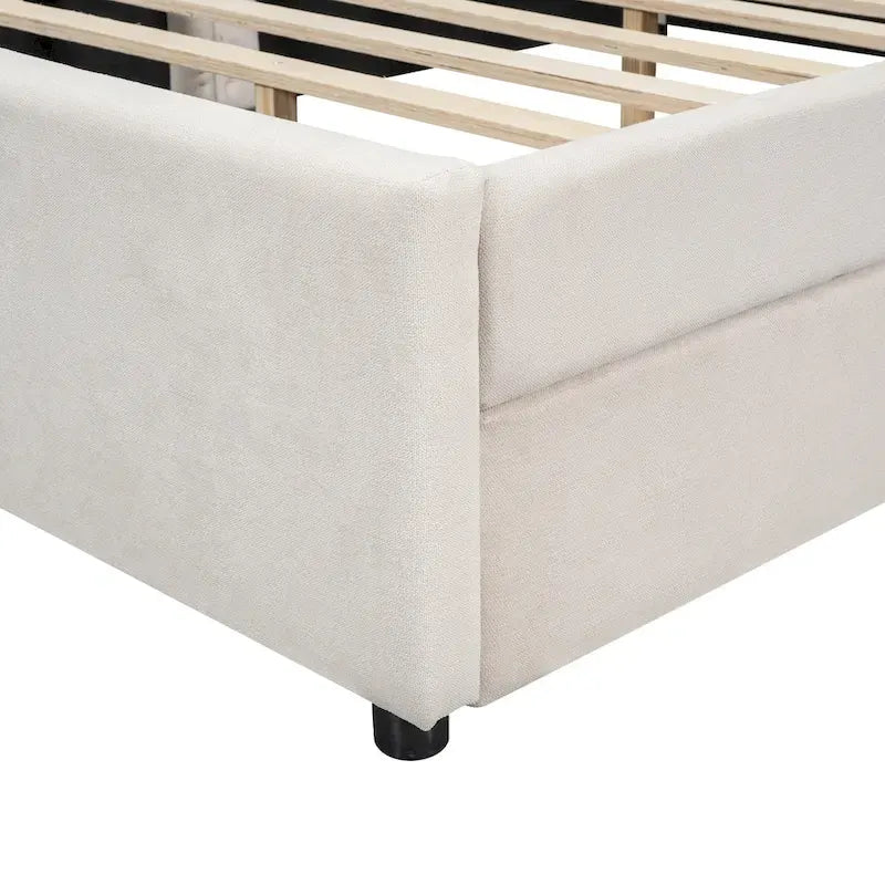 Full Size Upholstered Platform Bed with USB Charging Ports & 2 Storage Drawers, Beige Linen