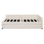 Full Size Upholstered Platform Bed with USB Charging Ports & 2 Storage Drawers, Beige Linen