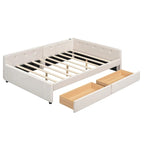 Full Size Upholstered Platform Bed with USB Charging Ports & 2 Storage Drawers, Beige Linen
