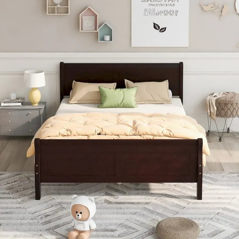 Wood Sleigh Bed Frame with Headboard & Footboard, Twin/Full/Queen, No Box Spring Needed