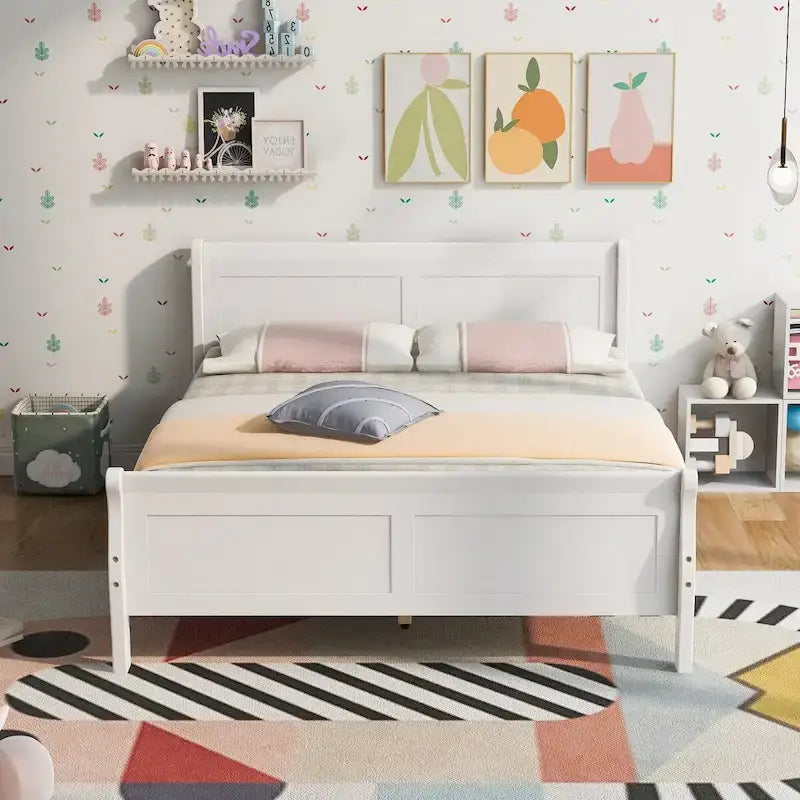 Wood Sleigh Bed Frame with Headboard & Footboard, Twin/Full/Queen, No Box Spring Needed