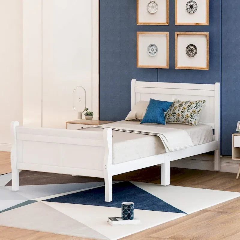 Wood Sleigh Bed Frame with Headboard & Footboard, Twin/Full/Queen, No Box Spring Needed