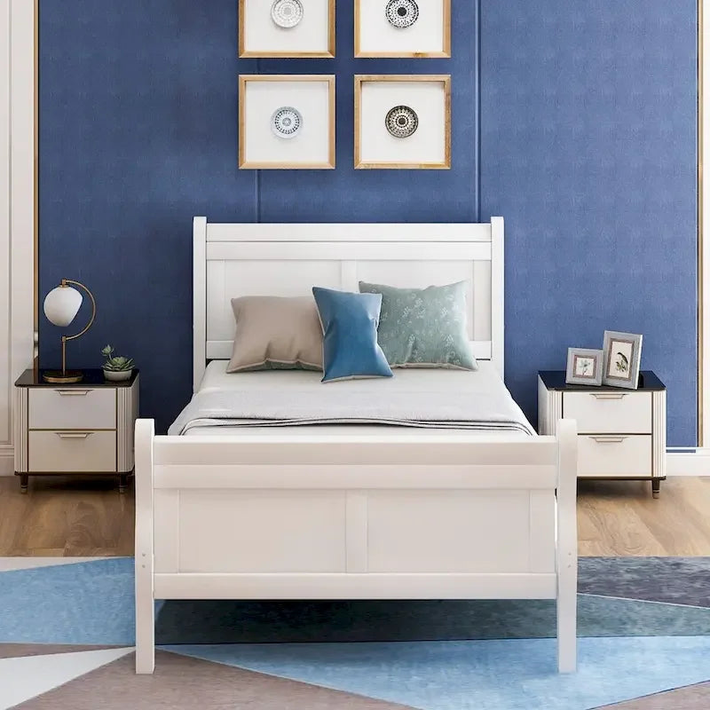 Wood Sleigh Bed Frame with Headboard & Footboard, Twin/Full/Queen, No Box Spring Needed