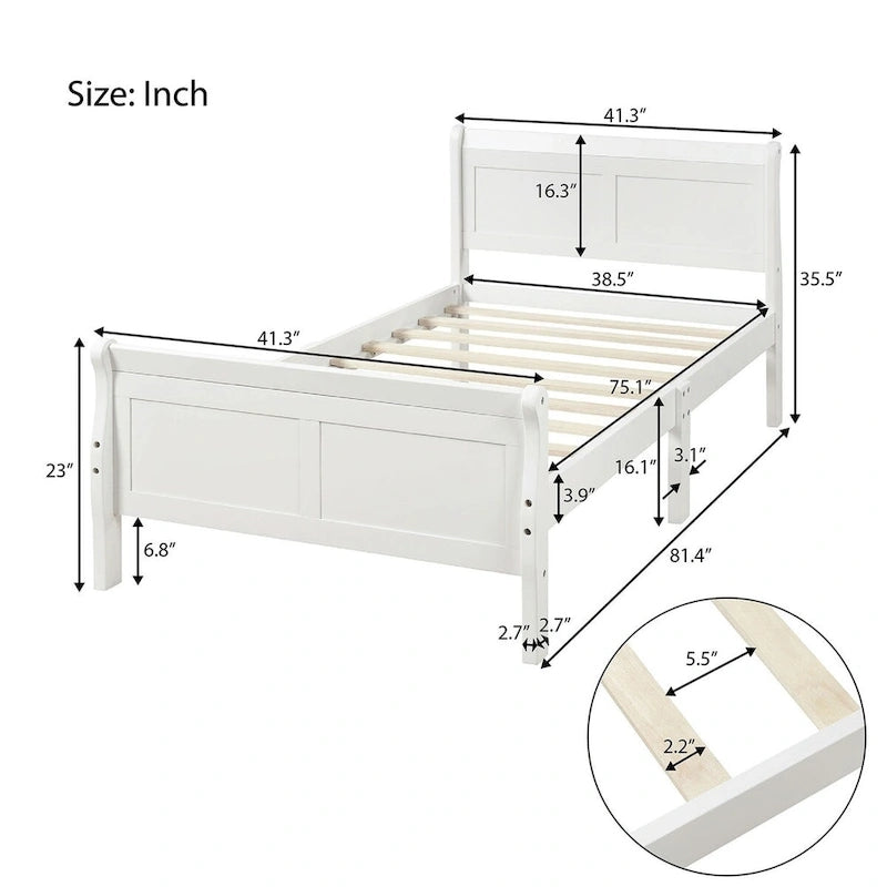 Wood Sleigh Bed Frame with Headboard & Footboard, Twin/Full/Queen, No Box Spring Needed