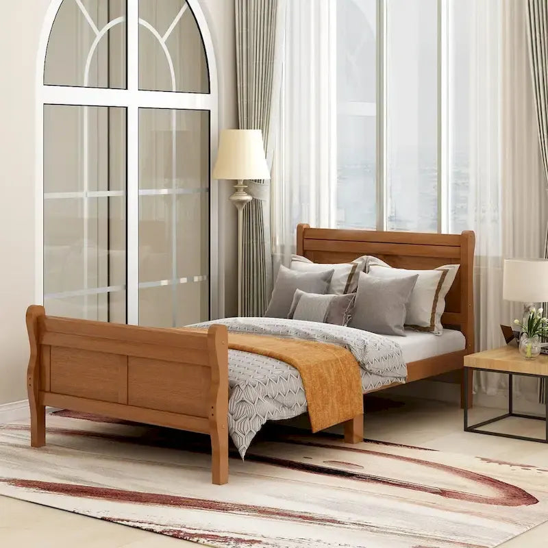Wood Sleigh Bed Frame with Headboard & Footboard, Twin/Full/Queen, No Box Spring Needed