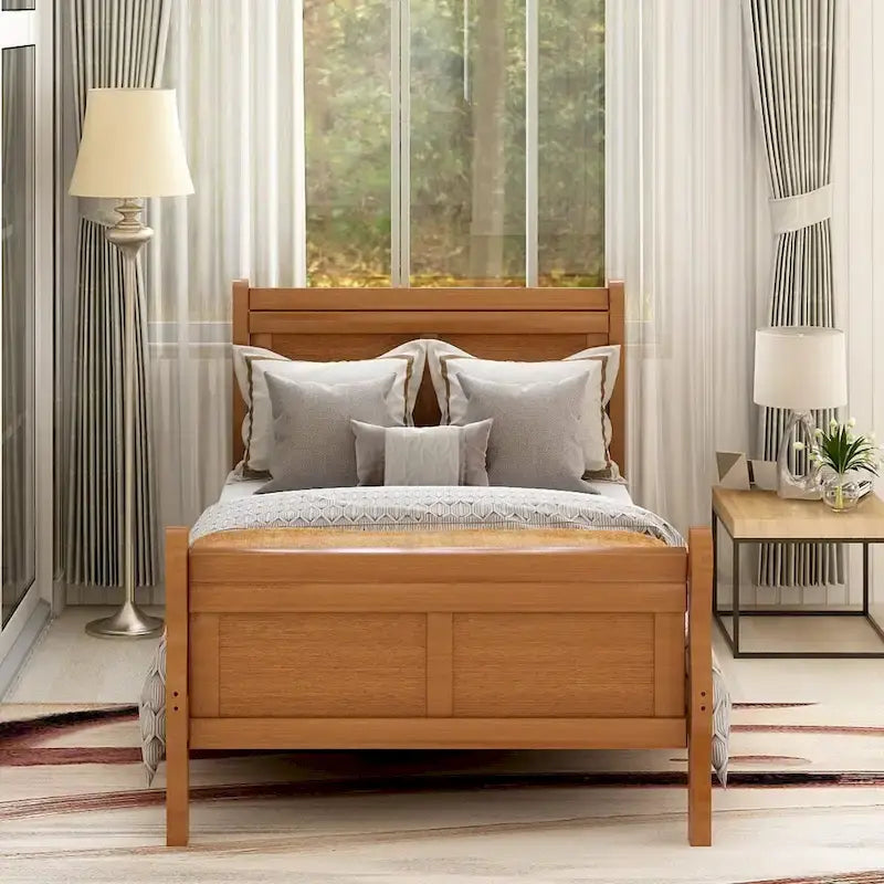 Wood Sleigh Bed Frame with Headboard & Footboard, Twin/Full/Queen, No Box Spring Needed