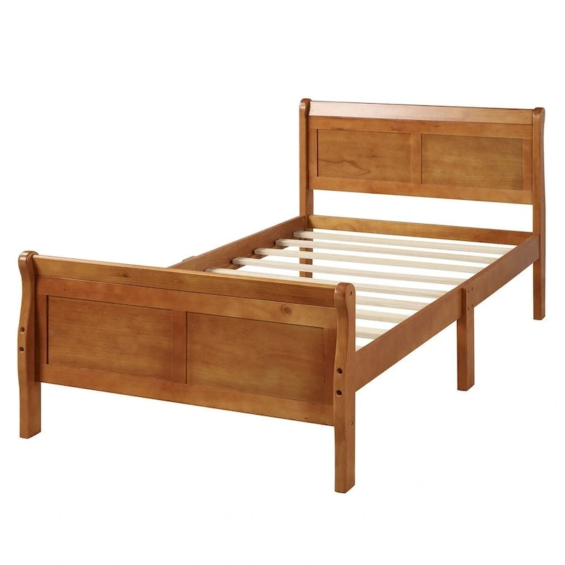 Wood Sleigh Bed Frame with Headboard & Footboard, Twin/Full/Queen, No Box Spring Needed