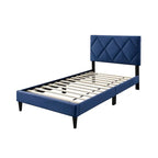 Twin Bed with Velvet Upholstery, Diamond Tufted Headboard & Adjustable Height, 12-Slat Support