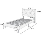 Twin Bed with Velvet Upholstery, Diamond Tufted Headboard & Adjustable Height, 12-Slat Support