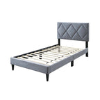 Twin Bed with Velvet Upholstery, Diamond Tufted Headboard & Adjustable Height, 12-Slat Support