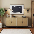 Bohemian Rattan Accent Cabinet with Adjustable Shelves & Metal Legs, Light Oak
